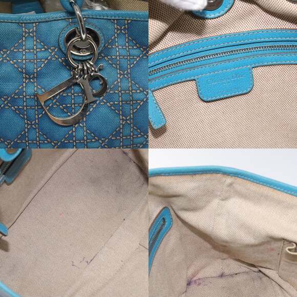 DIOR Canage Hand Bag Coated Canvas Blue Silver - Picture 11 of 12